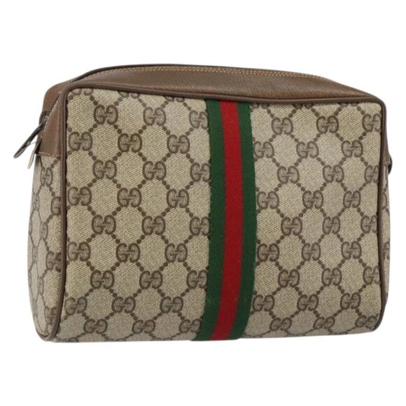 GUCCI GG Supreme Web Sherry Line Clutch Bag PVC Beige Red - Picture 1 of 14